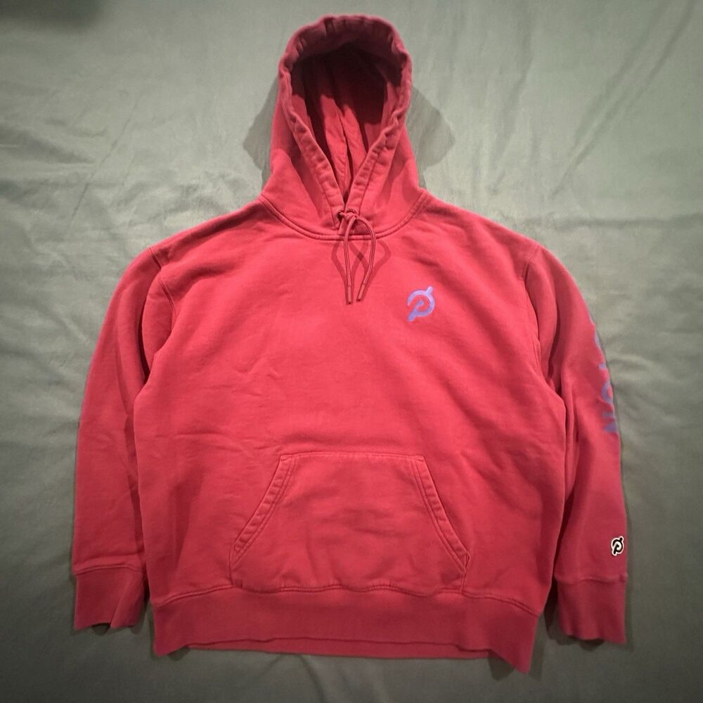 Peloton Hoodie Mens M Pullover Spellout Logo Red Athleisure Gym Training